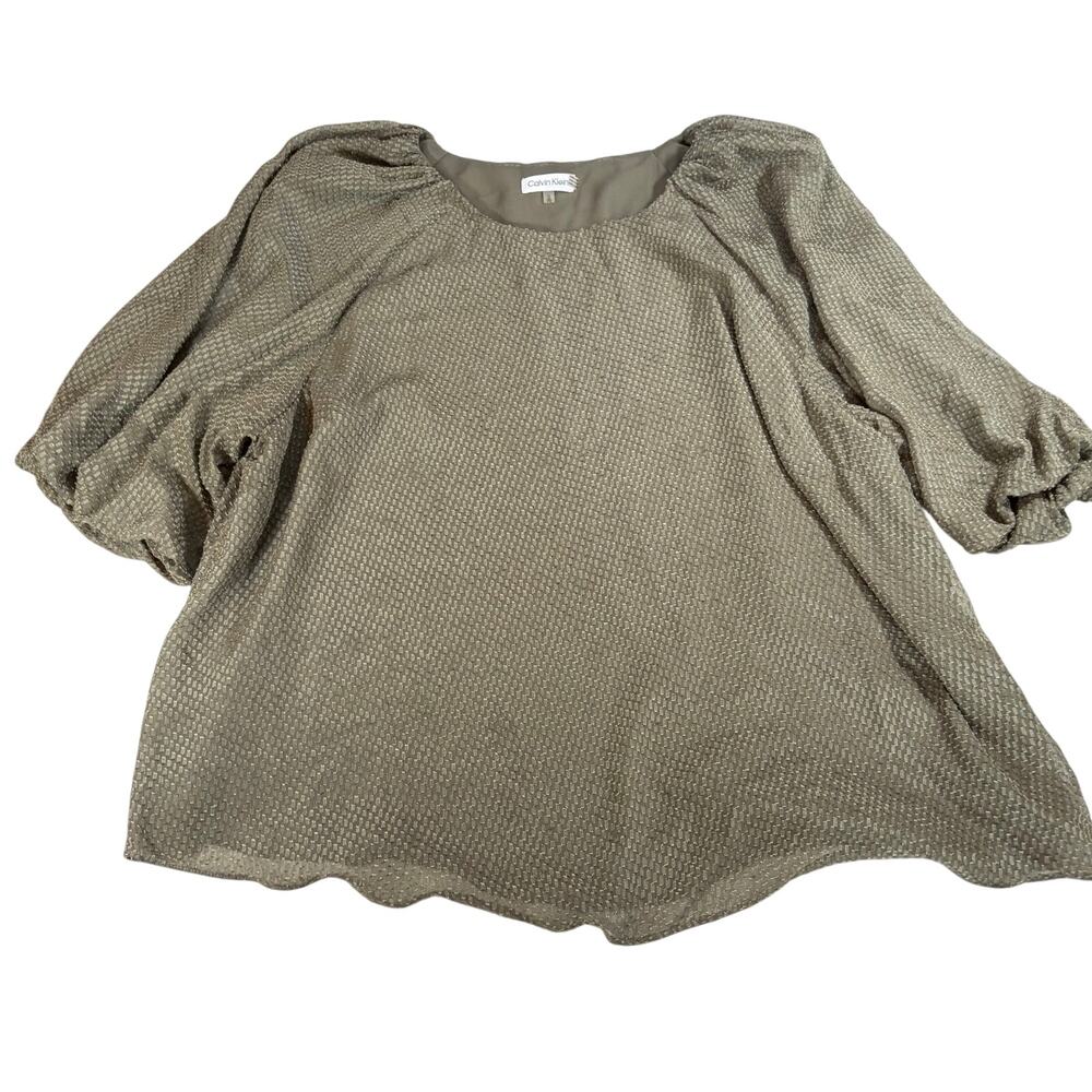 Calvin Klein womens olive green balloon short sleeve blouse. Size 1X. career